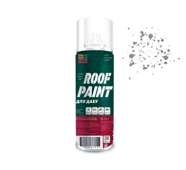 Фарба (емаль) акрилова для даху та профнастилу BeLife Roof Paint, 400 мл Аерозоль Сірий (RAL 7004)