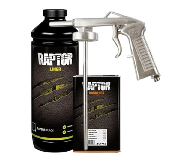 Захисне покриття підвищеної міцності + фарбопульт | RAPTOR King of Tough | 1 л — Чорний