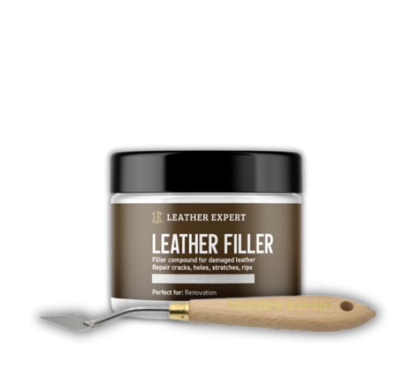 Шпаклівка для натуральної та штучної шкіри + шпатель | Leather Expert Filler | Комплект 50 мл | Білий