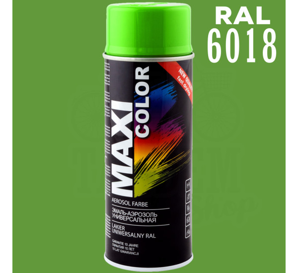 Краска универсальная | Maxi Color | Аэрозоль 400 мл &mdash; RAL 6018 Желто-зеленый