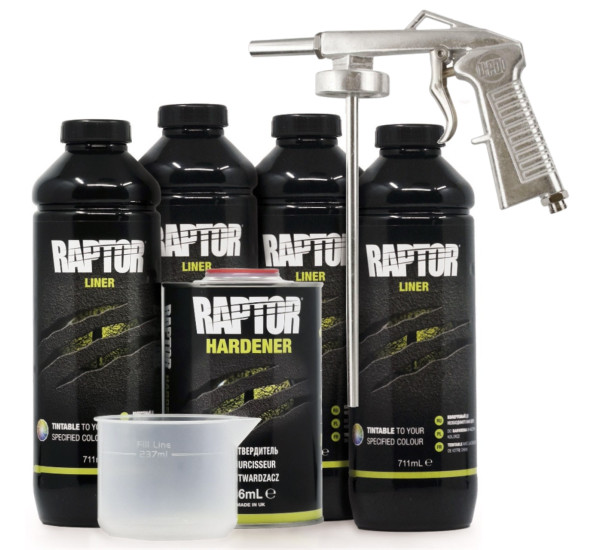 Защитное покрытие повышенной прочности + краскопульт | RAPTOR King of Tough | 4 л &mdash; Черный