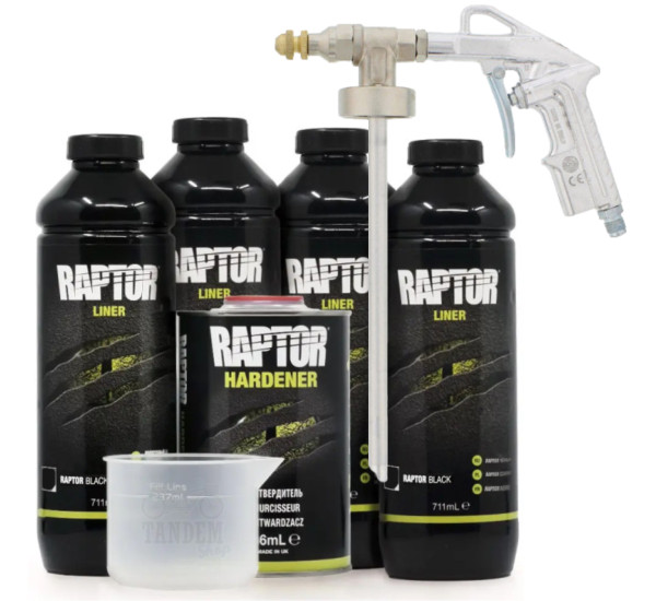 Захисне покриття підвищеної міцності + фарбопульт з дюзою | RAPTOR King of Tough | 4 л — Чорний