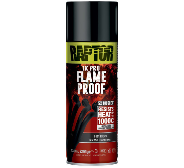Краска повышенной стойкости огнестойкая | RAPTOR Flameproof | Аэрозоль 338 мл - Черный мат